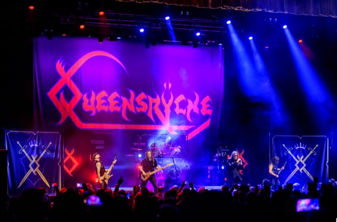 Members of the heavy metal band Queensrÿche perform Wednesday, April 10, 2024 at the Peoria Civic Center Theater.