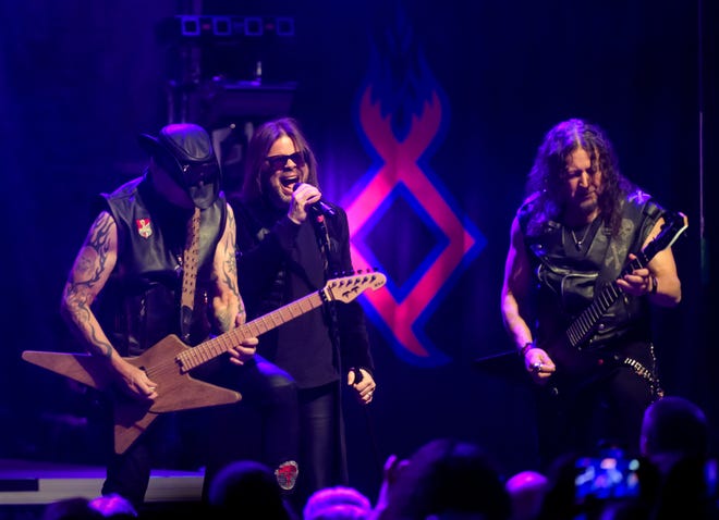 Guitarist Mike Stone, left, lead singer Todd La Torre and guitarist Michael Wilton of Queensryche perform Wednesday, April 10, 2024 at the Peoria Civic Center Theater.