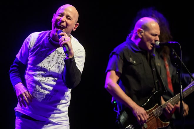 John Bush, left, and guitarist Joey Vera of Armored Saint perform Wednesday, April 10, 2024 at the Peoria Civic Center Theater.